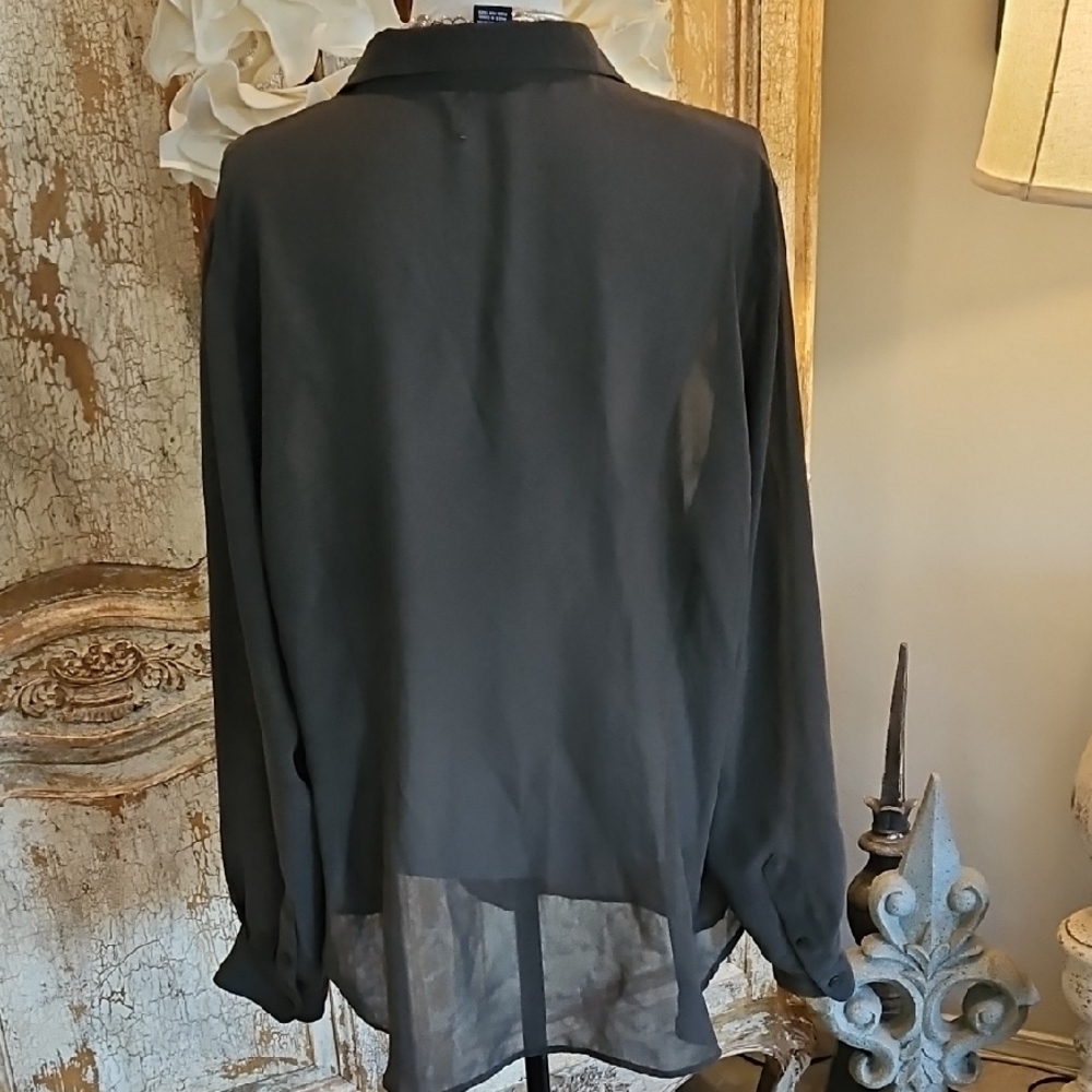 Sheer Olive Blouse With Emroidery Detail - Picture 7 of 7